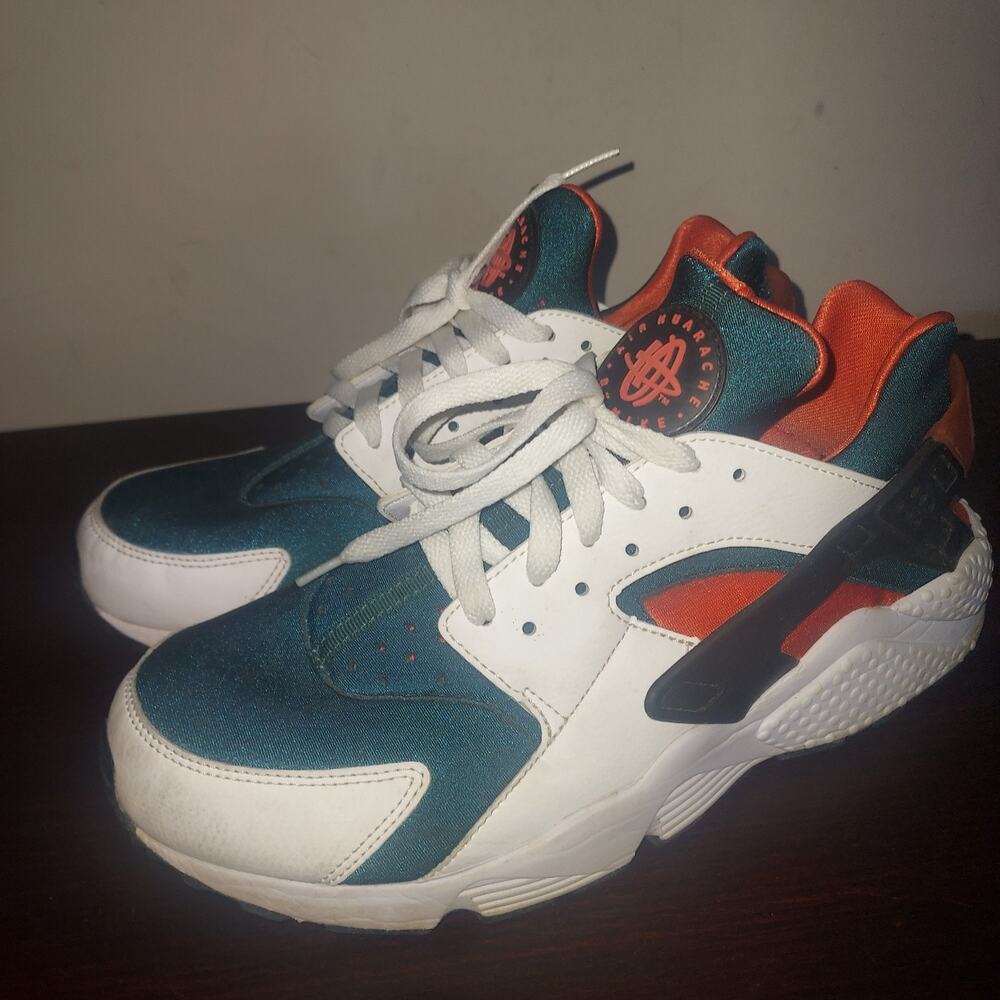 Nike Air Huarache Run SE Men's 10M Lace Up Miami Hurricanes White BLK Rainforest